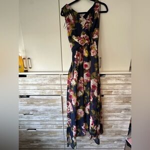 🌸 Wardrobe A Floral Maxi Dress Navy Pink Roses Size 12 NWT